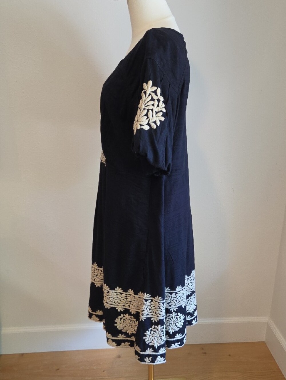 Anthropologie Black Midi Dress with Cream Floral Embroidery - Picture 4 of 15